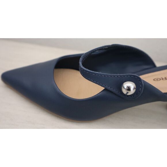 Bottero WMN Sz 6 Navy Blue Leather Botlivia Legacy Pointed Toe Kitten Heels - Picture 11 of 13